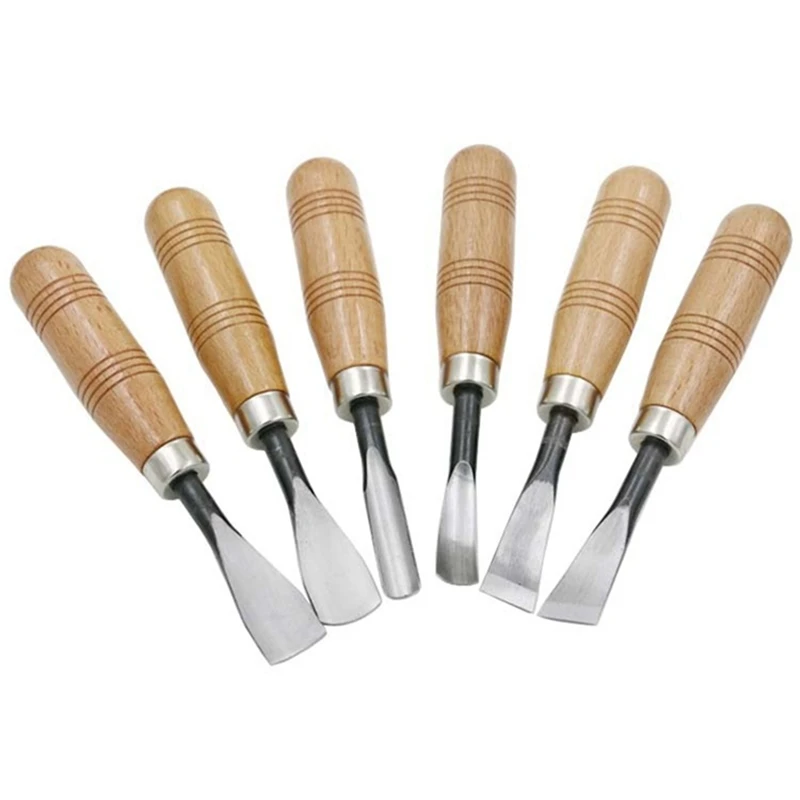 6Pcs Woodcut Knife Wood Carving Chisel Set Chip Detail Carving Chisels Kit Rust-Proof Wood Carpenter Hand Tools For Working Di