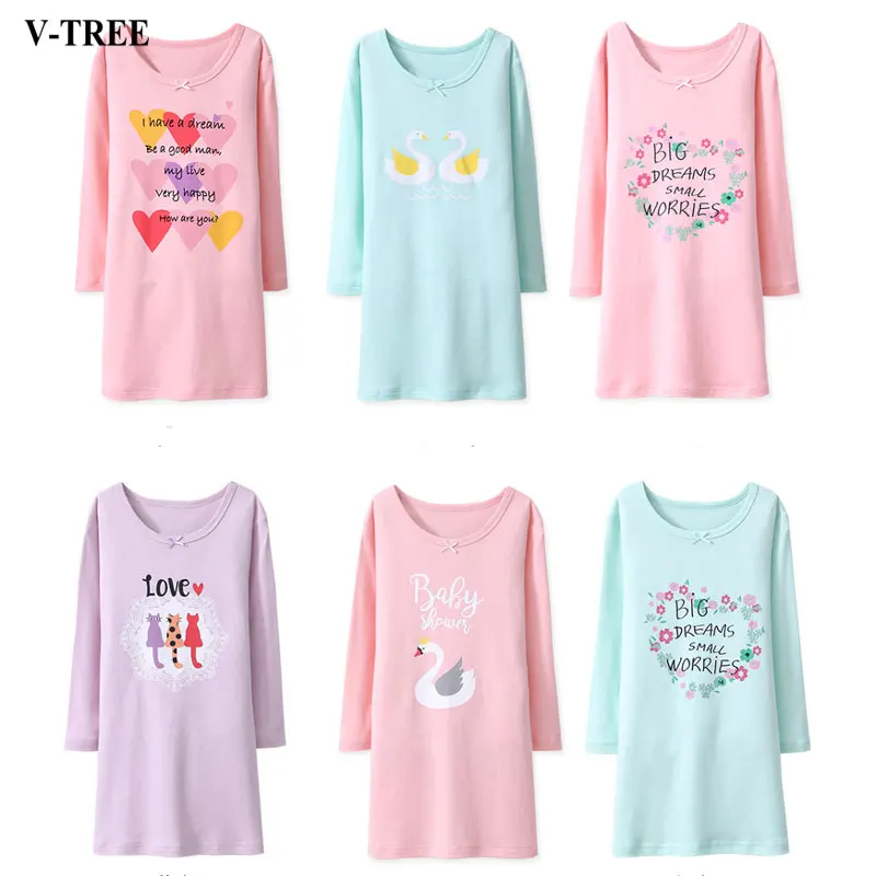 

Long Sleeve Children Princess Nightgown Autumn Girls Nightdress Teenager Sleepshirts 2-12T Sleep Dress Baby Pajamas Clothing