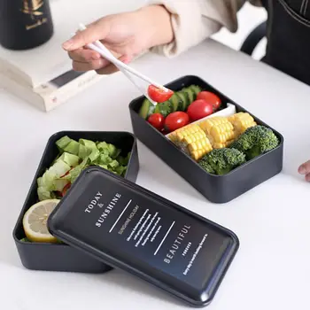 

New multifunctional plastic lunch box double food container adult ladies children lunch box microwave black box