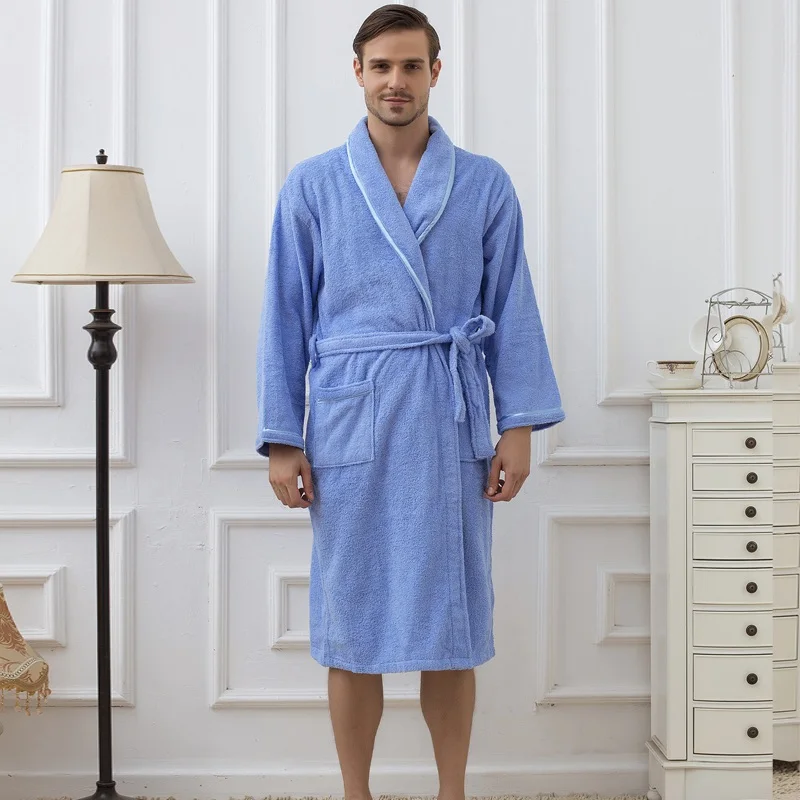 Мужской халат, хлопковое плотное полотенце, флис, мужской халат, полотенце, одежда для сна, чистый цвет, ночная рубашка, кимоно для длинных фланелевых пижам