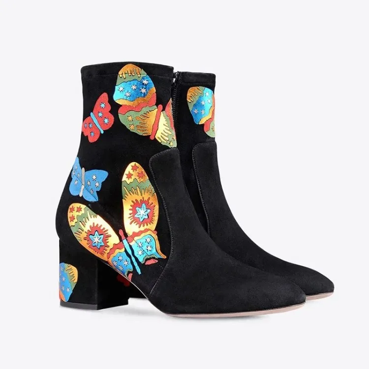 

Plus Size Women Mid Heels Pointy Toe Ankle Boot Celebrity Party Butterfly Shoes C6