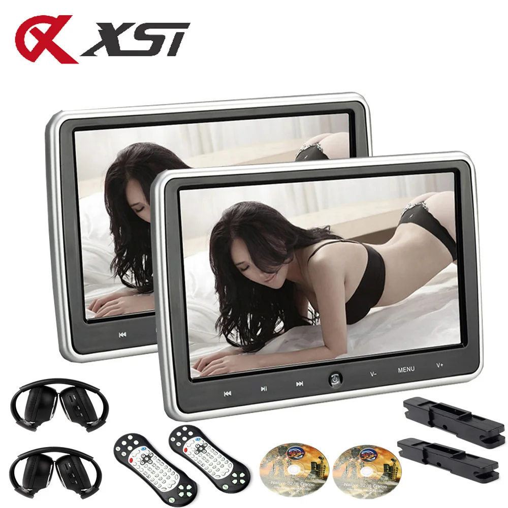 

XST 2PCS 10.1 Inch Car Headrest Monitor HD Digital LCD Screen DVD Audio Video Player with USB/SD/HDMI/IR/FM Transmitter/Game
