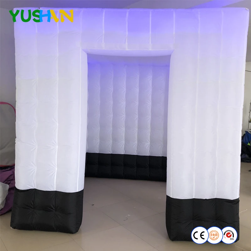 

Hot sale products LED white with black inflatable cube photo booth for events pary wedding decoration