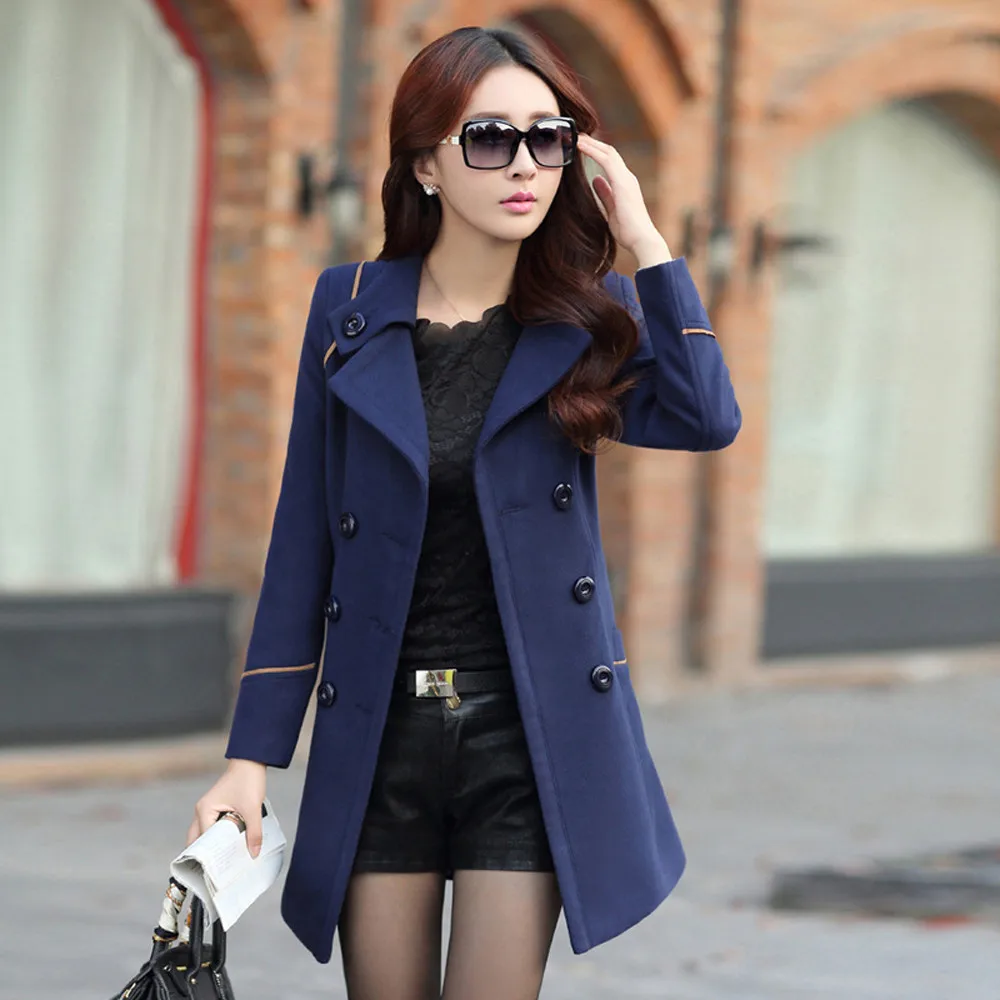 

Stylish Bar Ladies Autumn Winter Blends Coat Women Casual Wool Solid Jackets Blazers Female Elegant Double Breasted Long Coat
