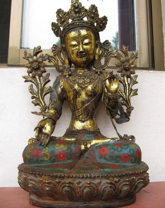 

fast shipping USPS to USA S3553 19 Chinese Buddhism Copper Bronze cloisonne White Tara Guan Yin Kwan-yin statue
