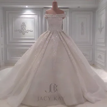 

Vestido de noiva New Long Wedding Dress 2017 Boat Neck Illusion Sleeves Chapel Train Ball Gown Beading Tulle Wedding Dresses