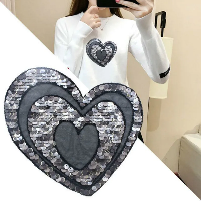 

Embroidery sew On Patches for Clothing large heart eye sequins patch DIY t shirt accessories transfer applique