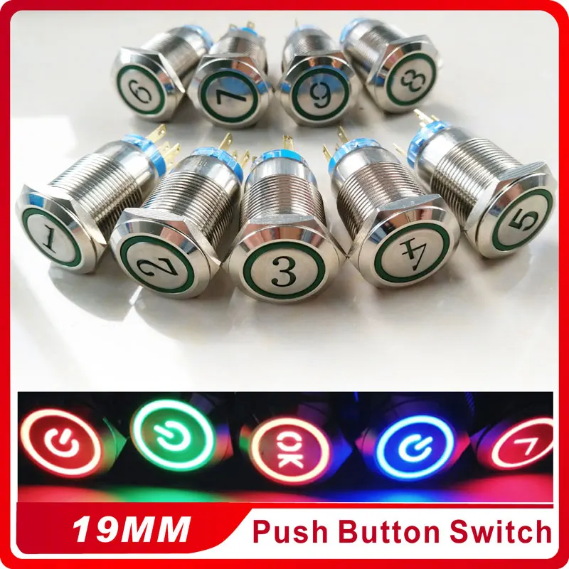 

19mm Metal Number Button LED Latching Push Button Switch LED 3V 5V 12V 24V 220V StainlessLess Steel