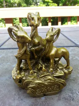 

Chinese art collection Lucky Money Wealth 3 goat Statue
