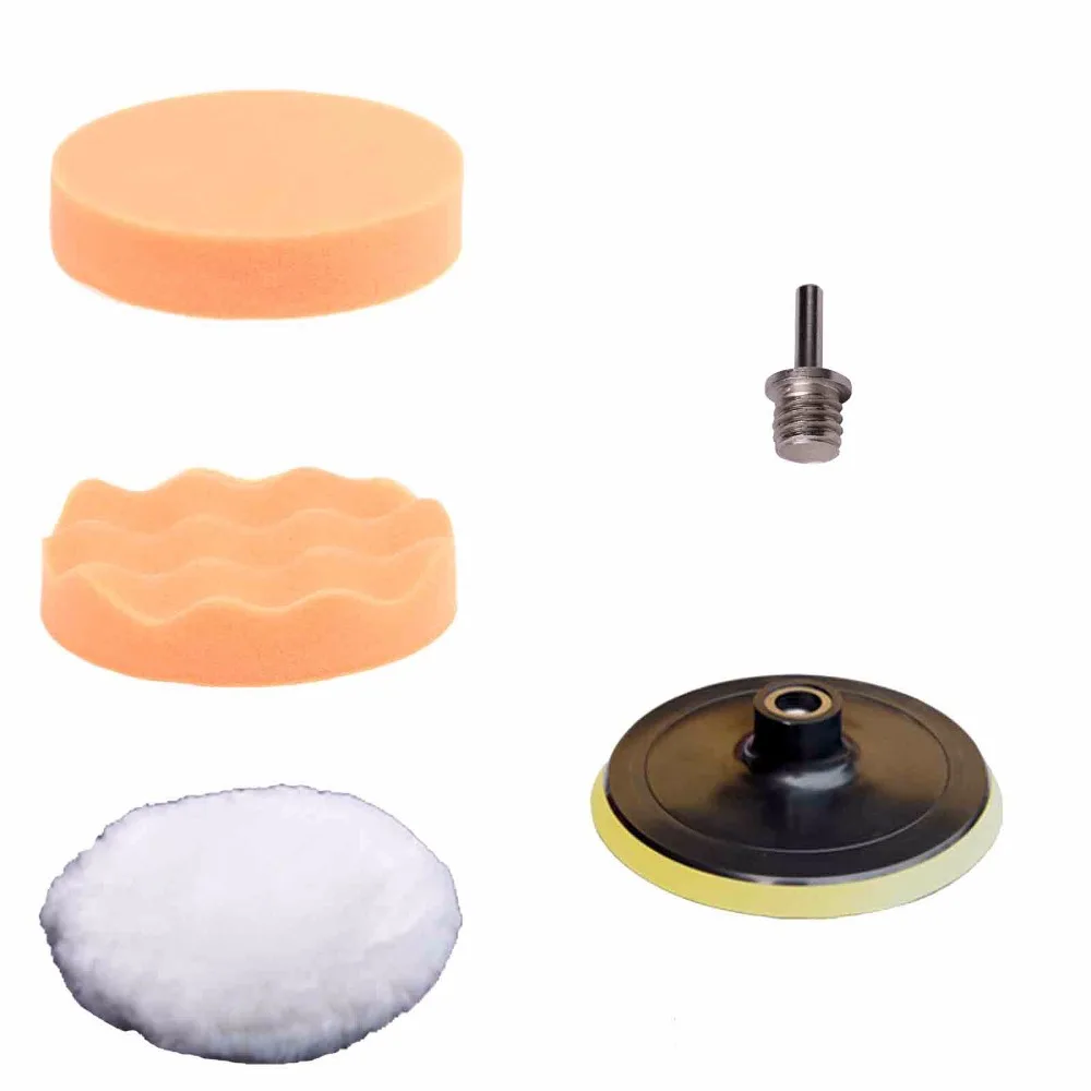 SPTA 125mm 5" Car Polishing Buffing Pad Set Wet Foam Polishing Pads for Car Care with Drill
