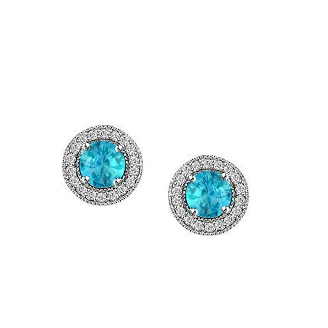 Birthstone Oval Created BlueTopaz Halo Earrings with VVS1 in 14K White Gold