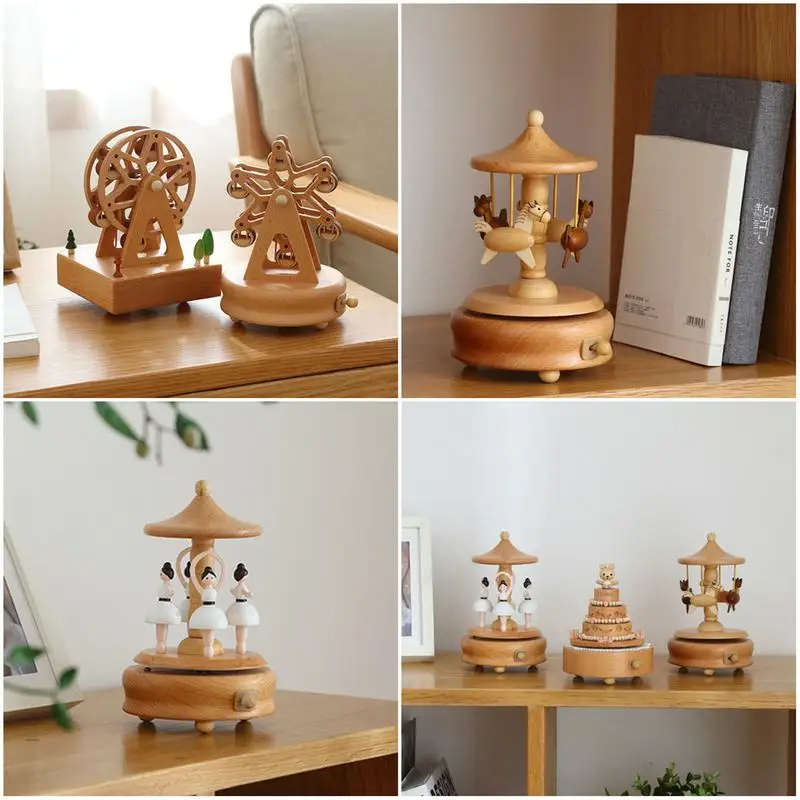 Фигурки кавай карусель AUGKUN музыкальные шкатулки деревянная музыкальная
