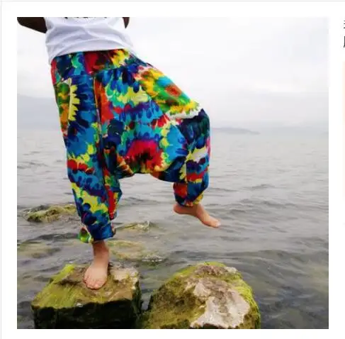 20 печать тайский хип-хоп Аладдин хмонг мешковатые хлопковые льняные шаровары мужские размера плюс широкие брюки Boho повседневные штаны кросс-брюки - Цвет: 19