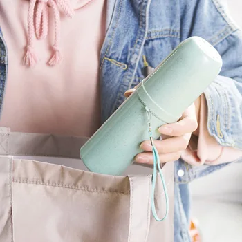 4 Colors Creative Wheat Portable Utility Toothbrush Holder Tooth Mug Toothpaste Cup Travel Accessories Set Toothbrush Case portable tooth mug towel toothbrush toothpaste storage bottle holder w strap pink