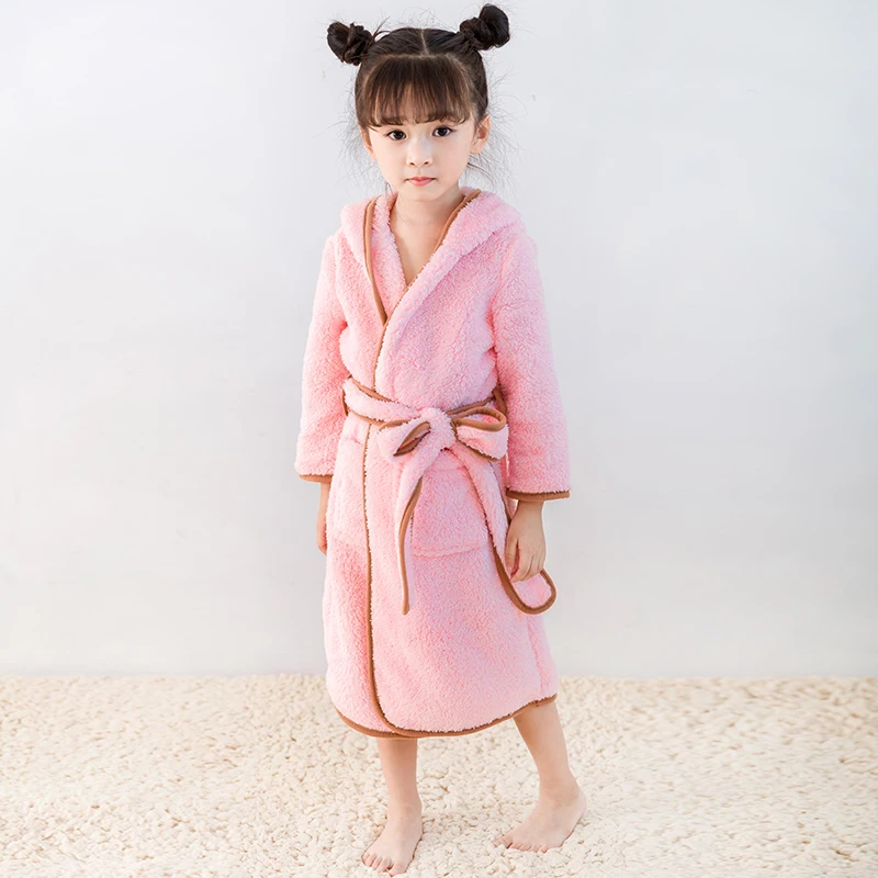 New Children Bathrobe Autumn Kids cute Robes with Belt Pure color