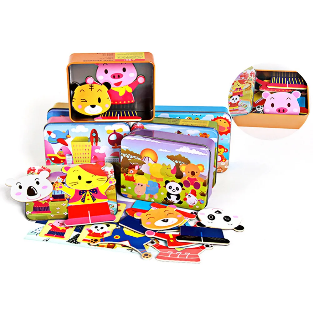 Baby Wooden Magnetic 3D Puzzle Cute Bear Dress Changing Jigsaw Puzzle Cartoon Animal Children Educatinal font