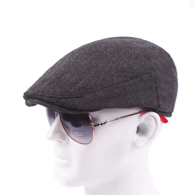 Осенне-зимняя мужская кепка в британском западном стиле, шерстяная Современная Кепка с плоским плющом, Классическая винтажная полосатая Кепка-берет - Цвет: Black