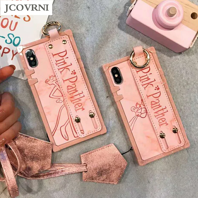 

JCOVRNI New TPU + Leather PINK Powder Leopard Pattern for iPhone X 6 6s 7 7plus 8 8plus With Bracket Ring Function Rear Cover