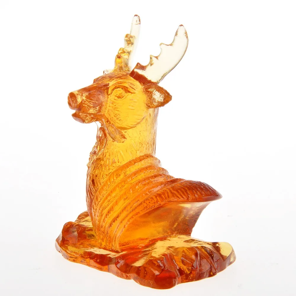 

H&D Chinese Crystal Liuli Glaze Antique Art Reindeer Head for Unique Gifts Fengshui Paperweight Crafts(Amber)