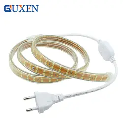 GUXEN AC220V SMD 2835 двухрядные 156 светодиодный s/M Водонепроницаемый IP67 лента белый/теплый белый с ЕС Мощность Plug Гибкая Светодиодные ленты