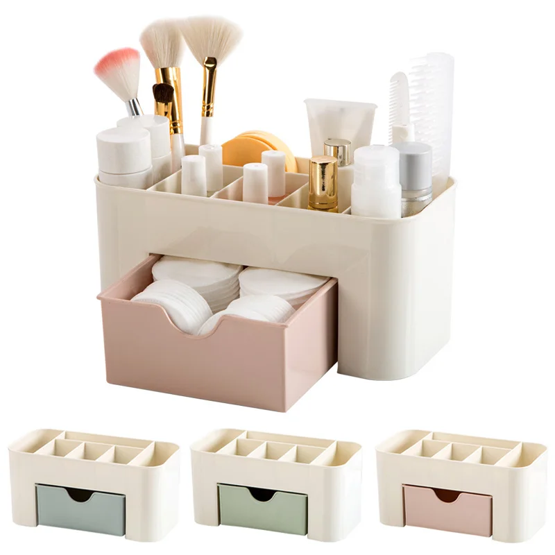 

1PC Plastic Cosmetic Storage Box with Small Drawer Jewelry Sundries Desk Container Makeup Storage Organizer MYDING