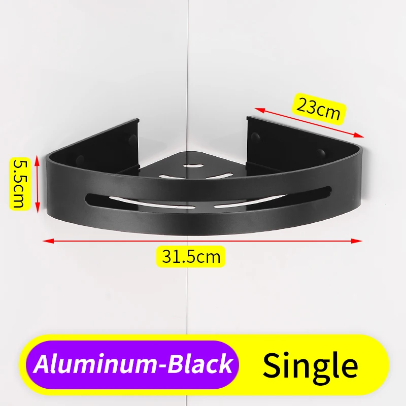 Полка для ванной комнаты Органайзер черная алюминиевая угловая полка держатель полки для ванной комнаты душ Шампунь настенная корзина полка для косметики - Цвет: Black-Single
