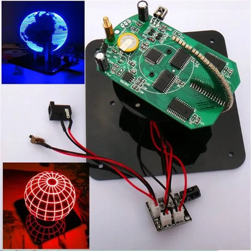 Free Shipping Factory Price DIY Spherical Rotating LED Kit POV Soldering Training Kit blue and red colors for choosing