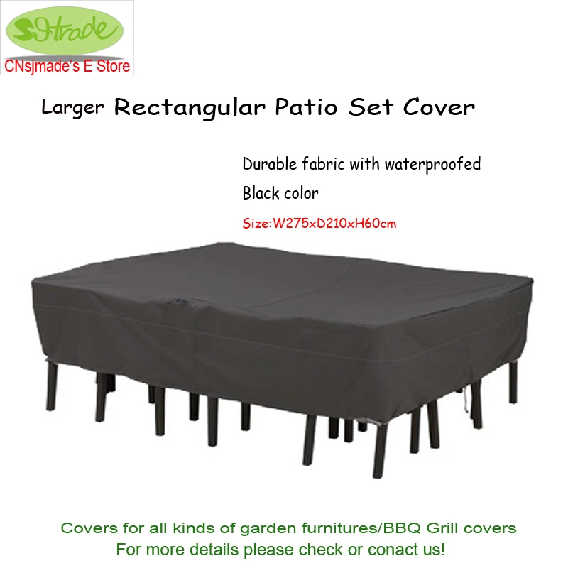 Larger Premium Rectangular Patio Set Cover 275x210x60cm Black Larger Premium Rectangular Patio Set
