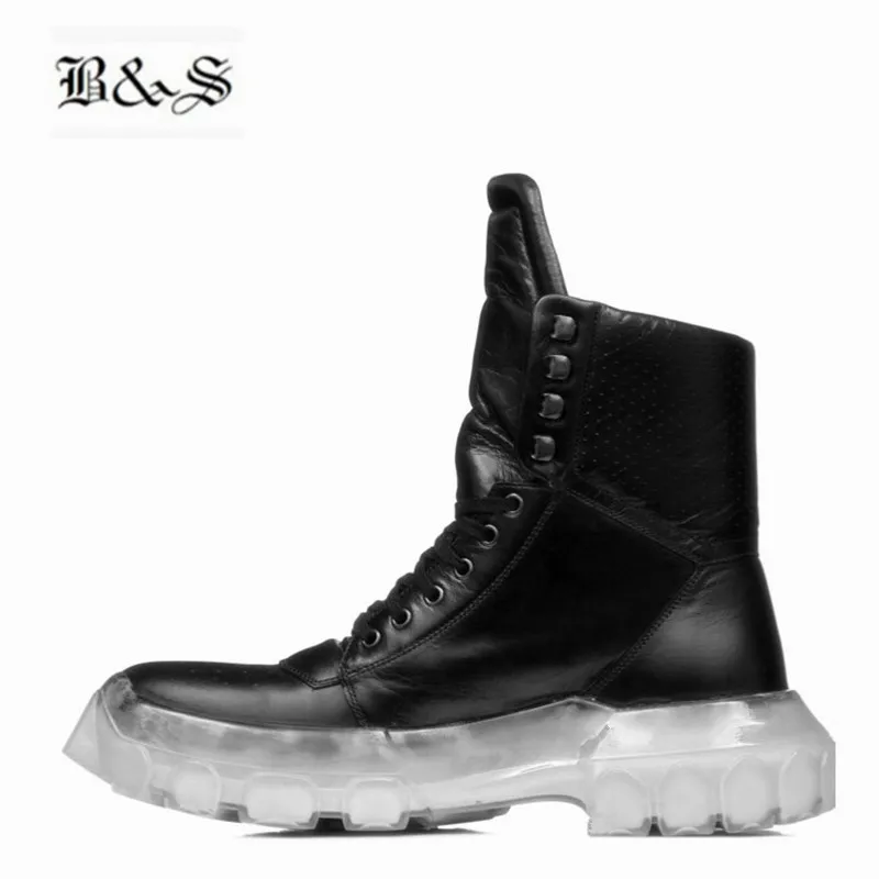 - Blackamp Street Real Picture cow leather transparent sole luxury trainer cowboy Boots New designer Punk casual Boots