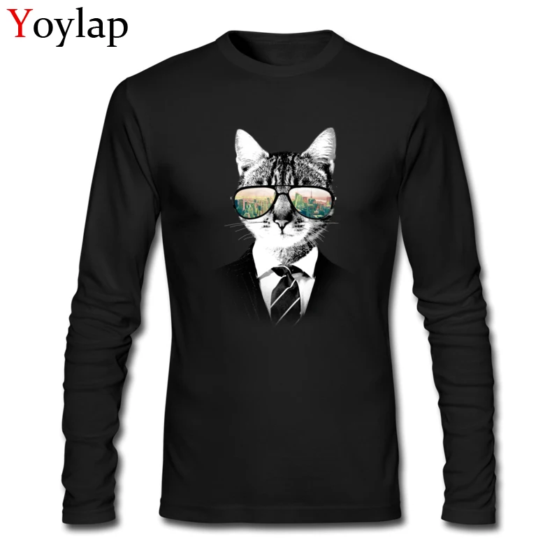 100% Cotton Fabric Adult Long Sleeve Tops Shirt NYC Cat Design Summer Autumn T-Shirt Classic Company Round Neck Sweatshirts NYC Cat black