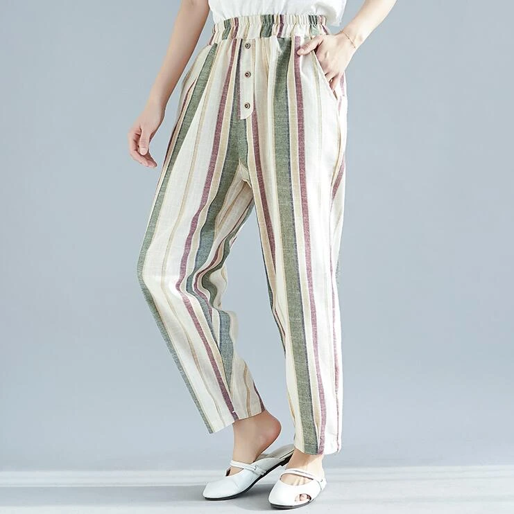 ladies striped linen trousers