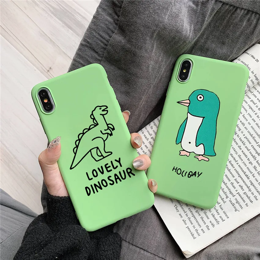 Cute Cartoon Dinosaur Patterned TPU Silicone Matte Soft Case Fundas Capas Cover For iPhone 7 6 6s 8 plus X XS Max phone cases