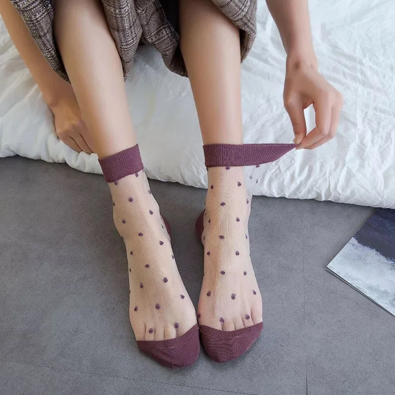 

Spring and Summer Ultra-thin Women's Cashmere Boat Socks Japanese Candy Glass Mesh Eye Women's Point Socks