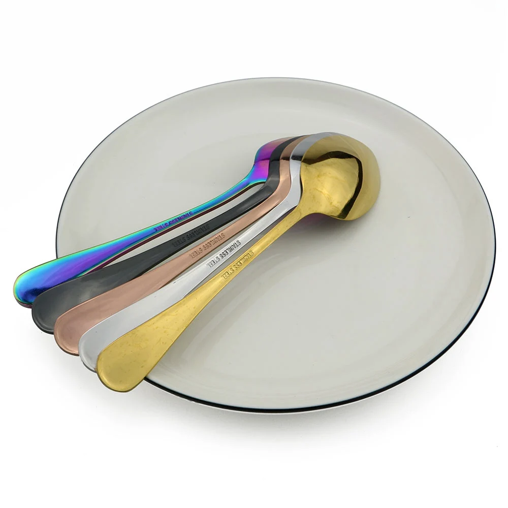 4-JASHII-Colorful-Rainbow-Black-Salad-Dessert-Scoop-Set-Stainless-Steel-Black-Set-Rice-Soup-Spoon-Cutlery