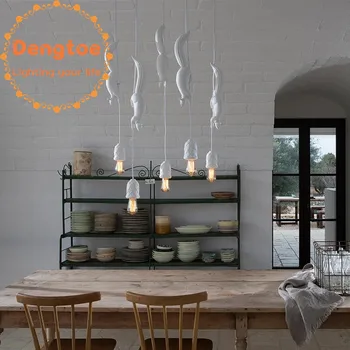 

Dengtoe Squirrel Resin Pendant Light for Dining Room Kitchen Restaurant Nordic White Pink Blue Pendant Lamp for Entry Balcony