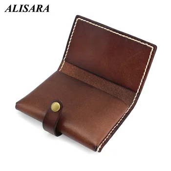 

Alisara Business Card Case Cover Genuine Leather Vintage Men Credit Card Holder Retro Cowhide Women Mini Money Bag ID/Bus Purses