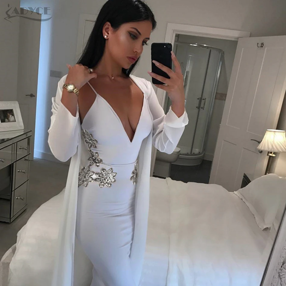Adyce Элегантное Белое Женское платье повязка с блестками Vestido 2019 сексуальное