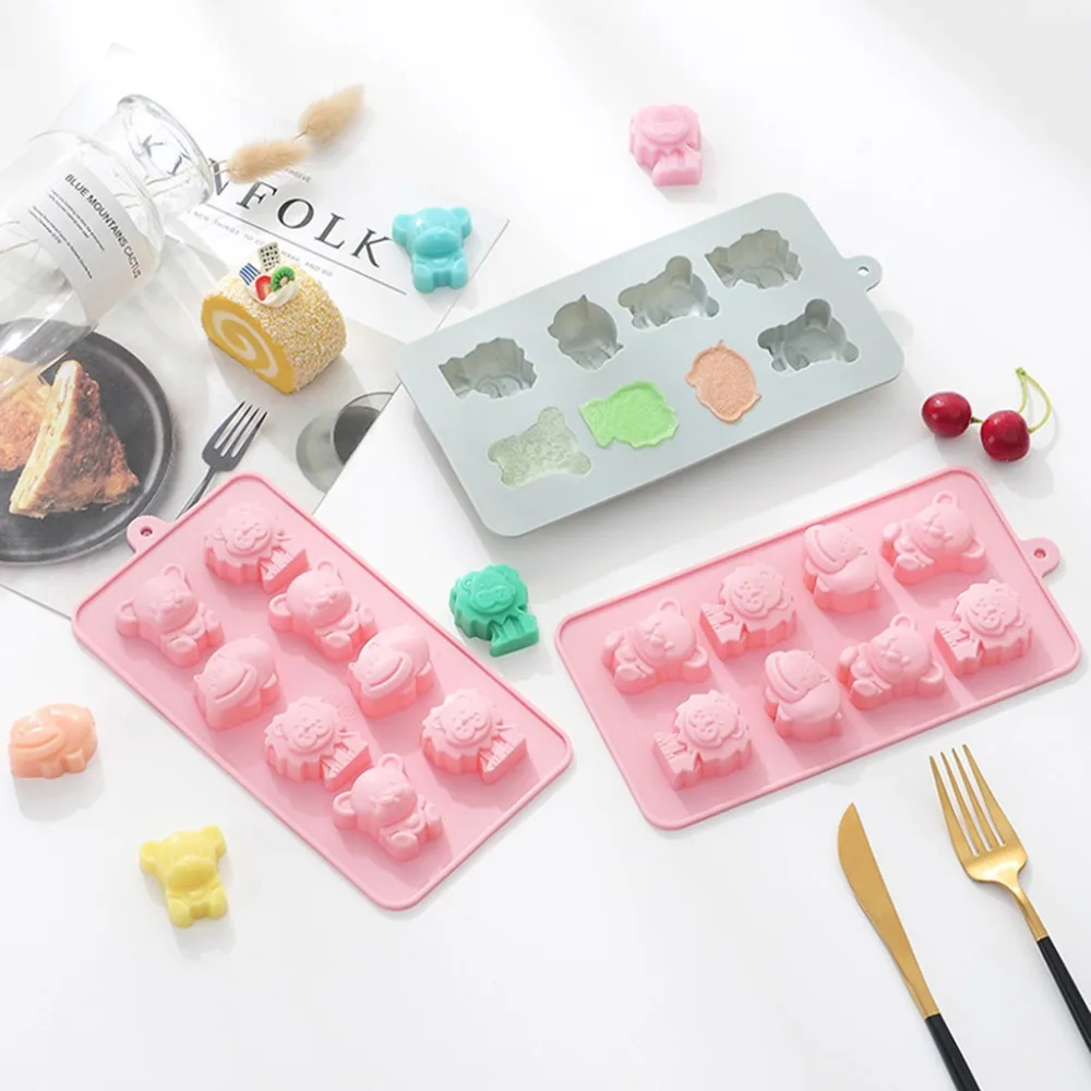 8 даже Мультяшные Животные медведь Лев Бегемот силиконовая форма для шоколада