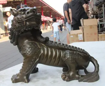 

12" Chinese Copper Feng Shui Dragon unicorn Beast Statue