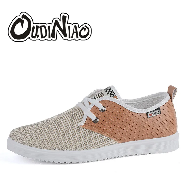 

OUDINIAO 39-44 Fashion Sneakers For Men Shoes 2019 Hollow Men's Summer Shoes Lace Up Mesh Breathable Summer Mens Shoes Casual