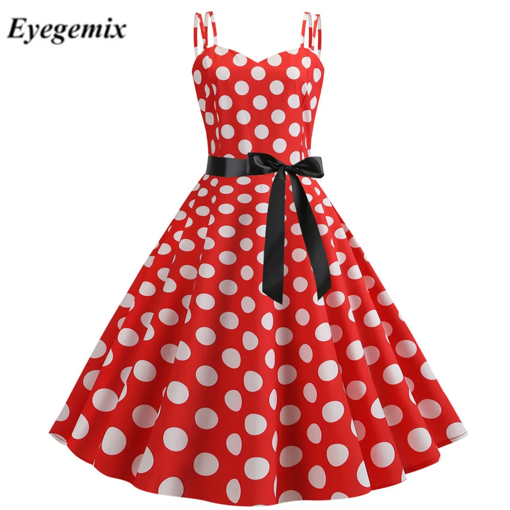 

Red Polka Dot Vintage Dress Women 2019 Summer Sexy Strapless Halter Party Dress Vestidos Plus Size Robe Pin Up Rockabilly Dress