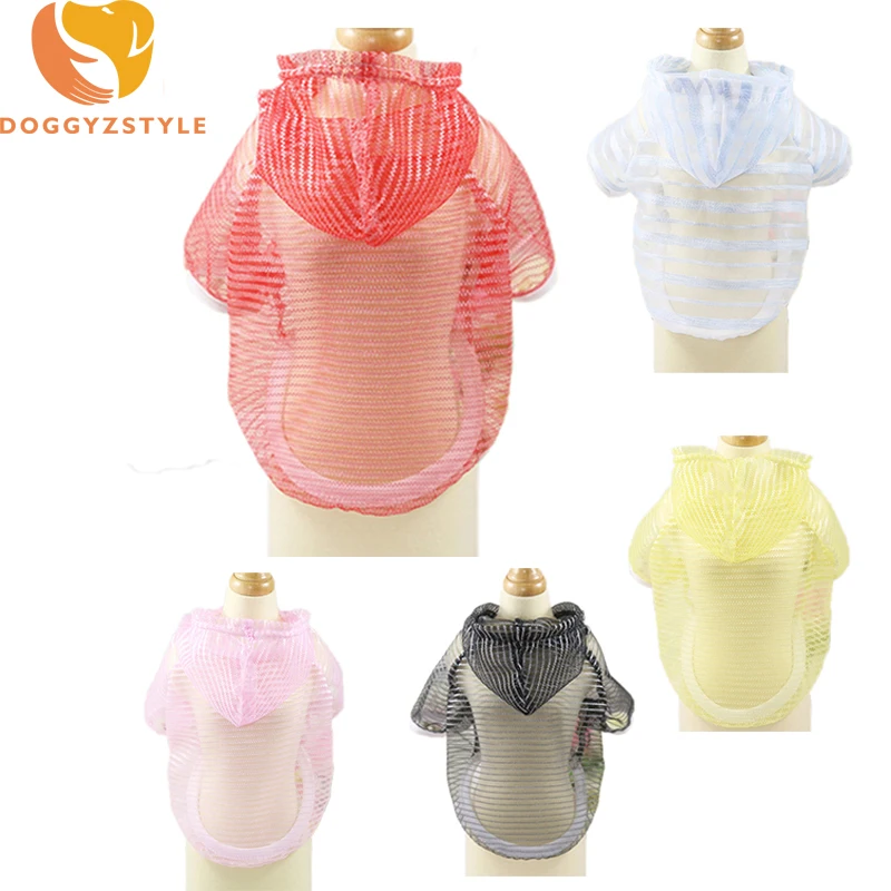

Transparent Striped Pet Dog Sunscreen Clothes Summer Sun Protection Breathable Mesh Hoodies Puppy Cat Outdoor Coat Clothing