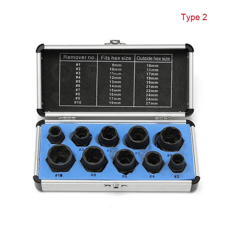 

10pcs Cased Damaged Bolt Nut Screw Remover Extractor Removal Set Nut Removal Socket Tool _WK