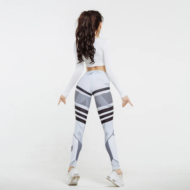 Best Sell Sexy Women 3D Digital Printed Fitness Leggings High Waist Elastic Pants Sporting Striped Pattern patchwork Leggings