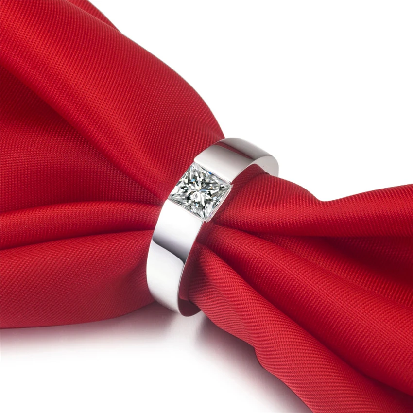 Стерлинговое Серебро 1CT принцесса с мелким бриллиантом мужское обручальное кольцо 18 K Белый Золотой чехол мужское обручальное кольцо на головщину
