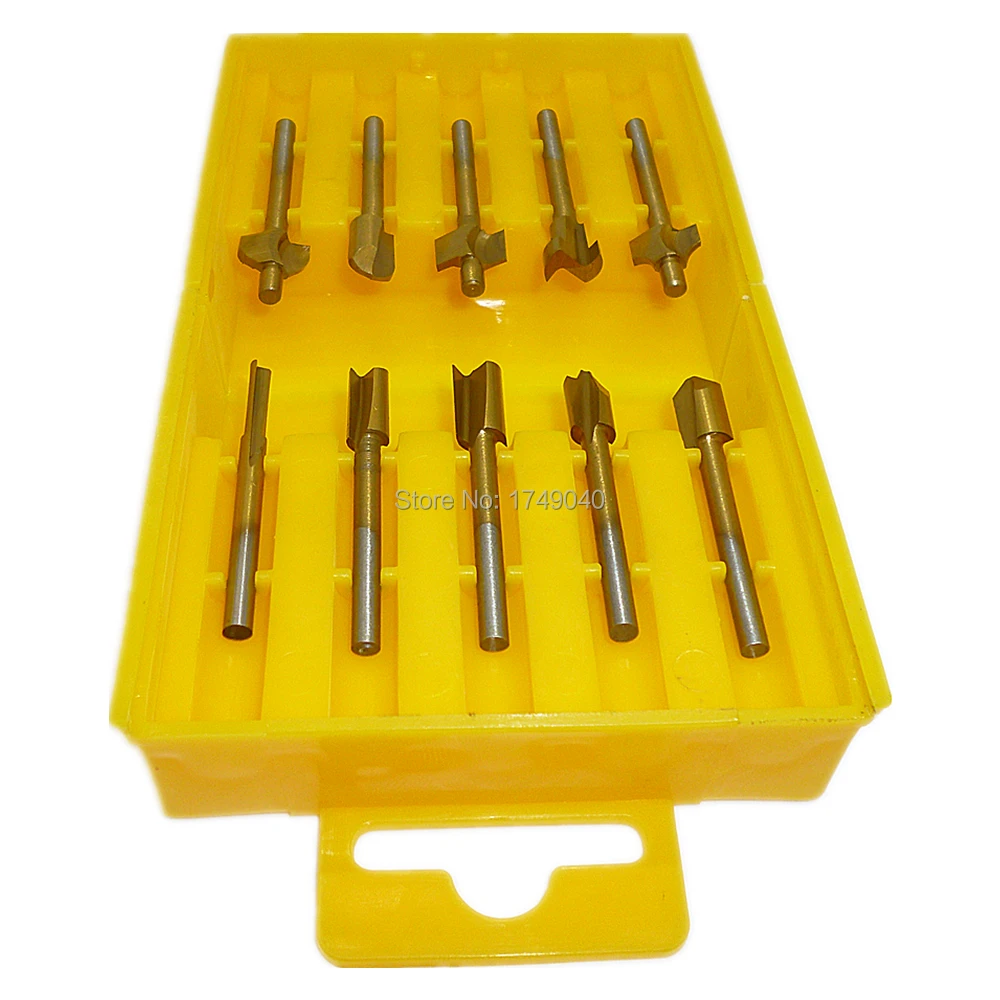 10pcs HSS Titanium Coated Router Bits Set 1/8" Straight Shank