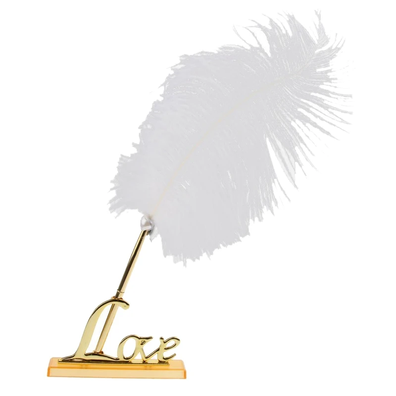 

Wedding Decoraitons Retro Style White Feather Signing Pen with Love Holder Wedding Pen Set Decoration Birthday Party Supplies