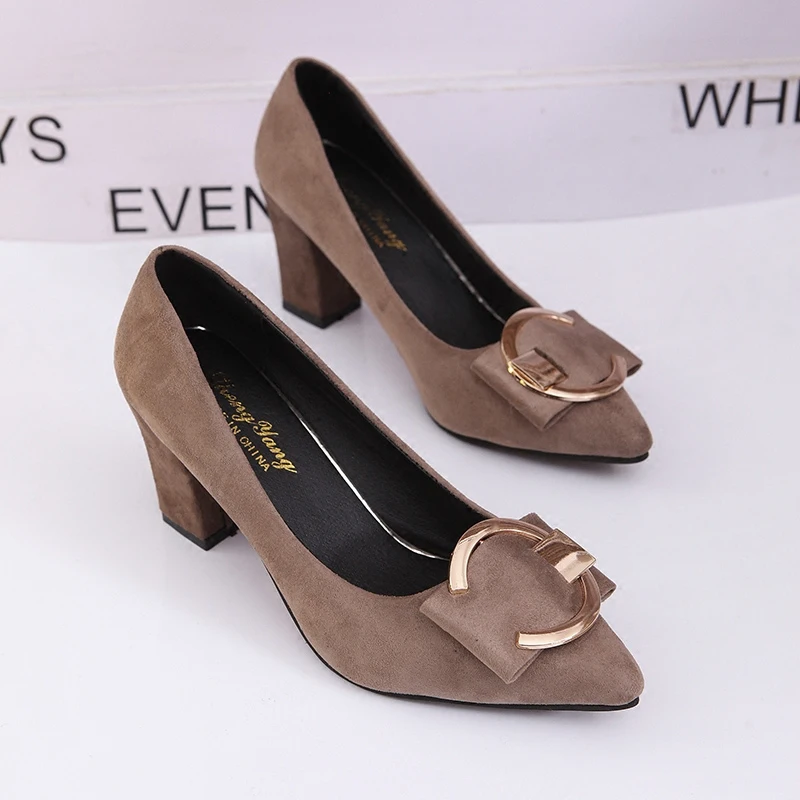 

2018 spring and autumn new women's shoes Korean version of pointed high-heeled shoes shallow suede single shoes