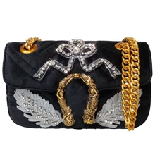 Новые модные брендовые дизайнерские женские сумки на плечо с вышивкой бриллиантами, сумки на цепочке, бархатные сумки-мессенджеры S200