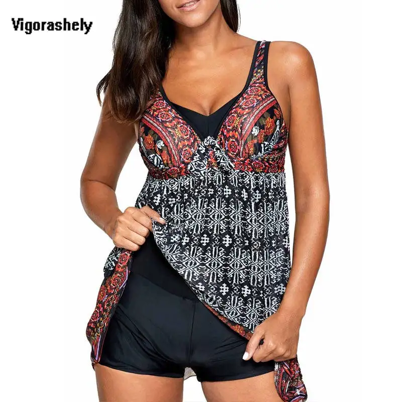 

Vigorashely Print Swimwear Sexy Swimsuit Women Plus Size Tankini Sets Swim Vintage Beach Wear Bathing Suits Female Swim Suit